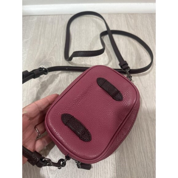 Coach Crossbody Bag Womens Pink Double Zip Camera Pebbled Leather Two Tone Mini - Picture 7 of 10